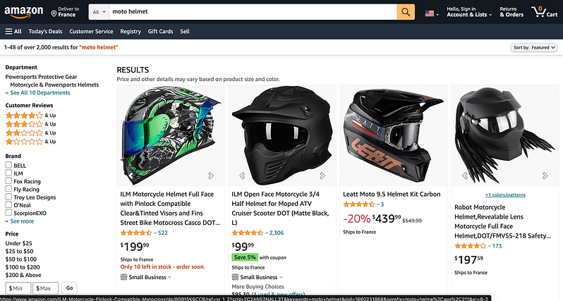 Amazon search engine / moto helmet