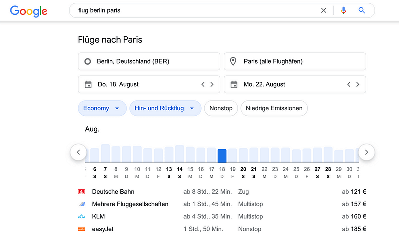 Searching for flights from Berlin to Paris